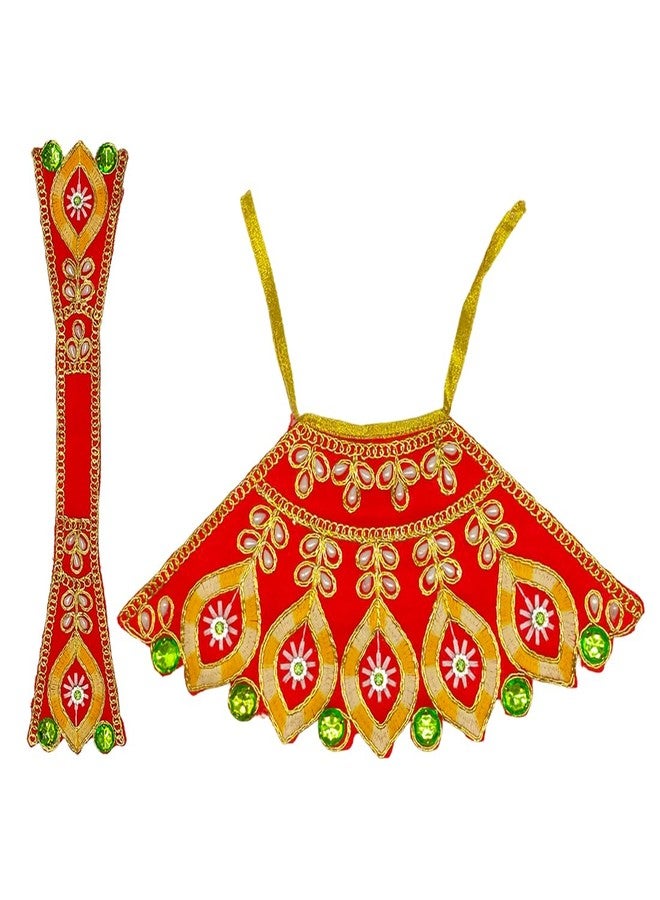 Ecommall MATA Rani Ki Poshak Size 5 Inch Silk Lehanga Patka Radha Rani Dress Durga Laxmi Maa Navratri Devi MATA Red Dress Poshak for Standing Idol - Image 3